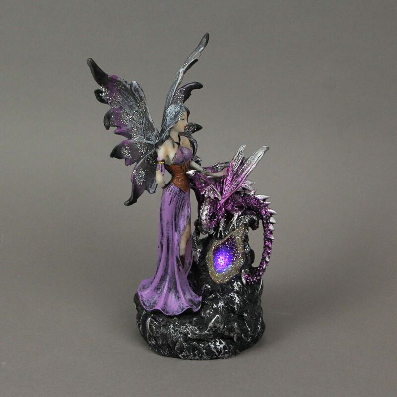 Amethyst Purple Fairy And Dragon LED Lighted Geode Statue image number 4