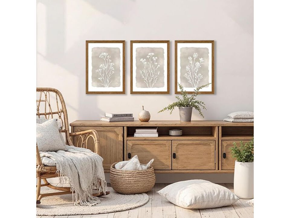 3 Piece Boho Floral Wall Art Minimalist Botanical Canvas Decor for Living RoomIn