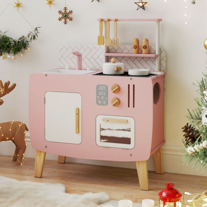 Kids Wooden Play Kitchen Set with Stoves Sink Faucet and Oven image number 1