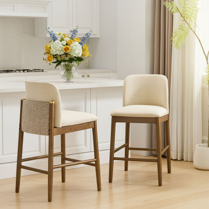 Merax Set of 2 Walnut Finish Rubber Wood Counter Stools
