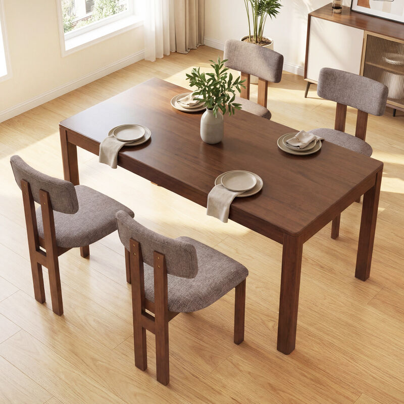 Set of 4 Upholstered Dining Chairs with Rubber Wood Legs and Curved Back image number 6