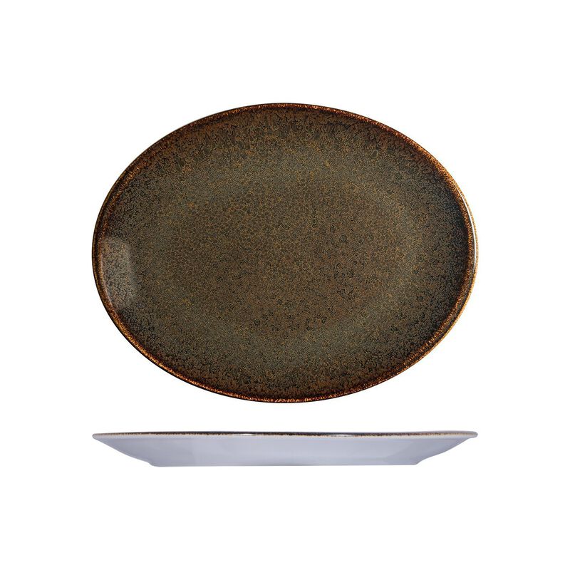 Tierra 14.25" x 11" x h:1.25" Oval Brown Porcelain Platter