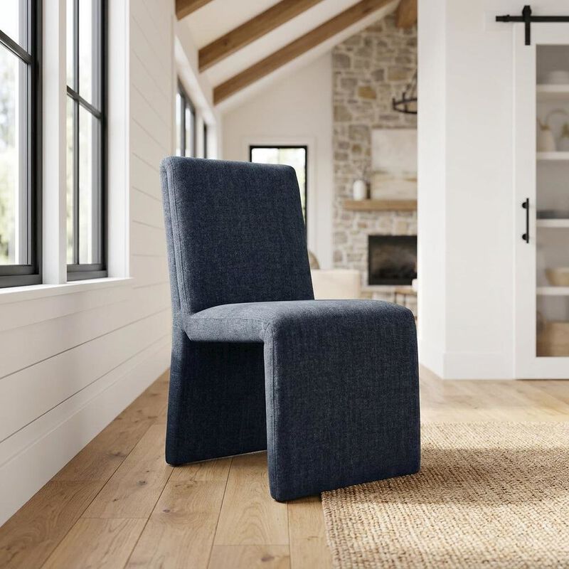Wooden Upholstered Dining Side Chair with Cushioned Seat, Slate Blue image number 3