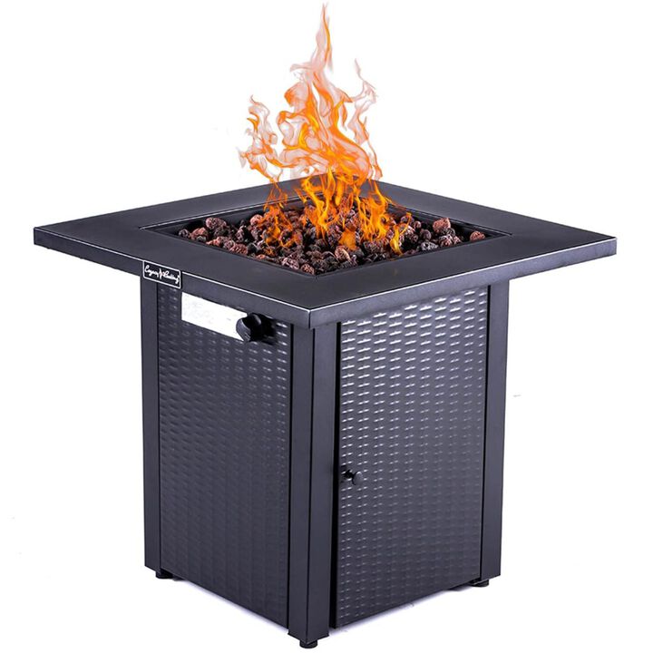 28in Outdoor Propane Fire Pit Table, 50,000BTU, Outside Gas Dining Fire Table with Lid, Rattan & Wicker-Look, Lava Stone, ETL Certification, with Adjustable Flame Apply to Garden Patio Backyard