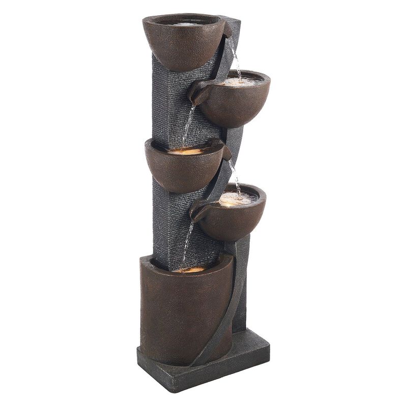 5-Tier Outdoor Water Fountain with LED Lights, Jar Cascading Garden Fountain image number 9