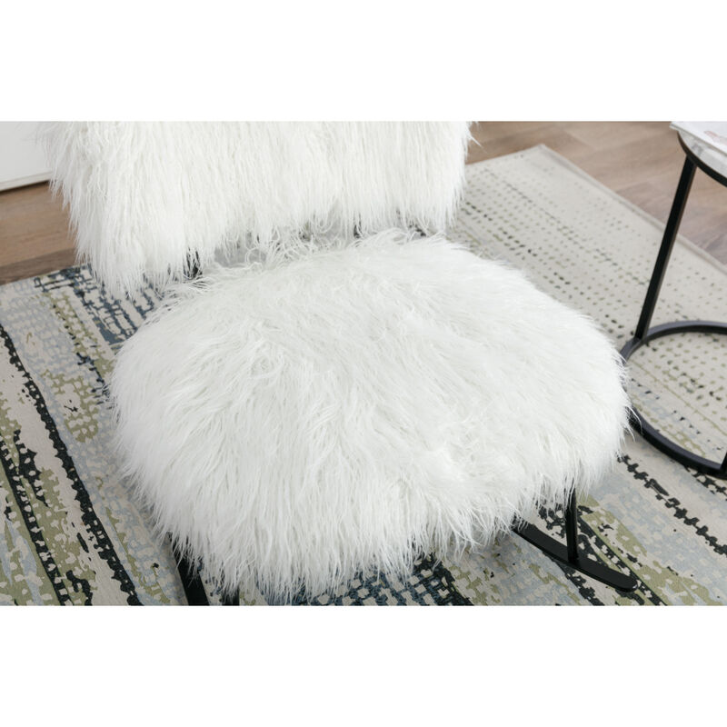25.2" Wide Faux Fur Plush Nursery Rocking Chair, Baby Nursing Chair with Metal Rocker, Fluffy Upholstered Glider Chair, Comfy Mid Century Modern Chair for Living Room, Bedroom (Ivory)