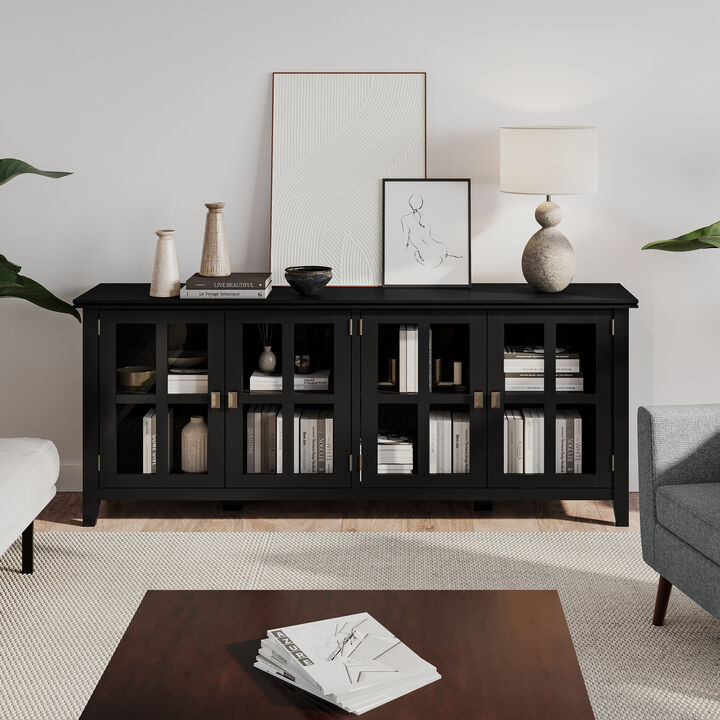 Artisan SOLID WOOD 66 inch Wide Contemporary Wide 4 Door Storage Cabinet in Black