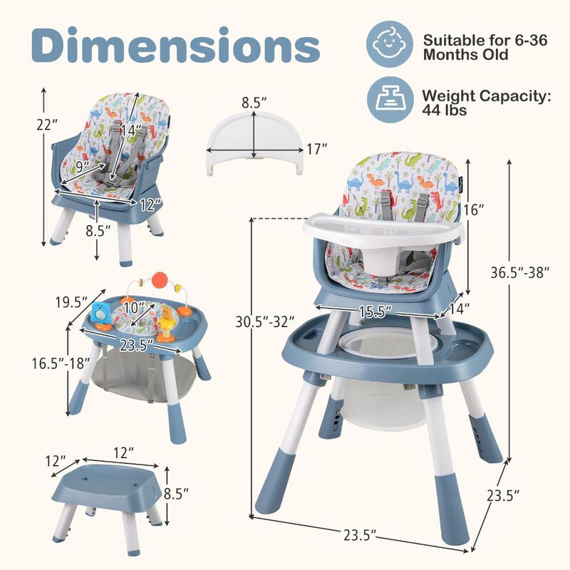 Convertible 16 in 1 Baby Highchair with Activity Center for Toddlers and Infants image number 2