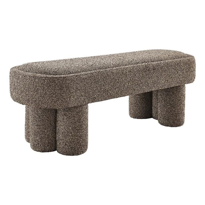 Modway Mossi 52-Inch Modern Oval Boucle Fabric Bench in Marble &ndash; Upholstered Accent Bench with Cylindrical Clover-Leg Base for Bedroom, Entryway, or Living Room