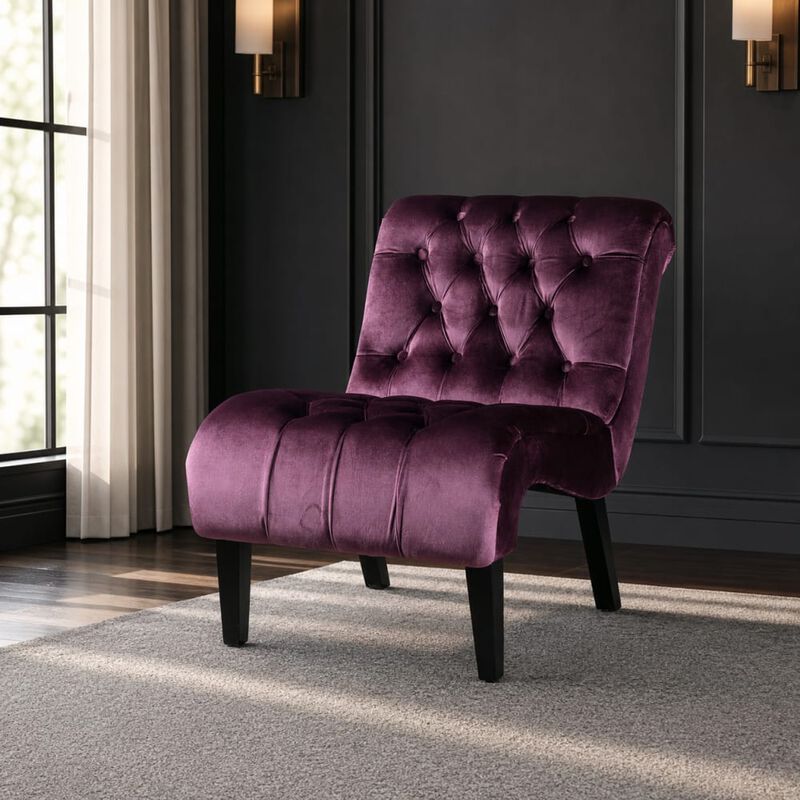 GOODSILO Armless Velvet Upholstered Accent Chair Leisure Chair with Wooden Legs for Living Room, Bedroom, Office, Small Spaces image number 3