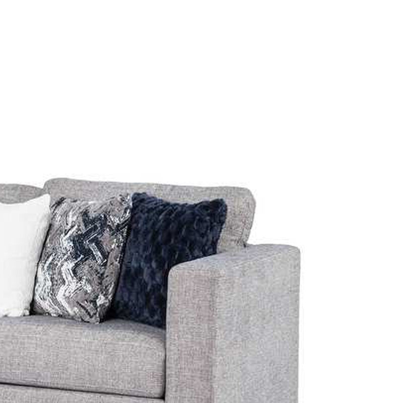 Harie Sectional Sofa with Chaise, 6 Pillow, Light Gray Chenille, 101in - Benzara