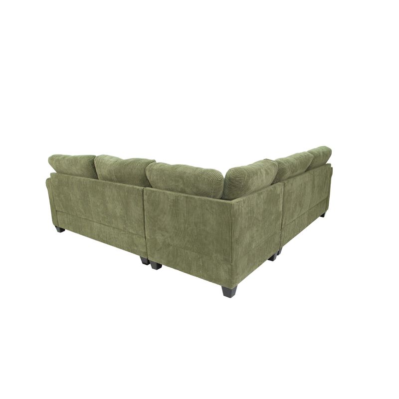 Fero 4pc L Sectional Sofa, Wedge n Ottoman Set, Sage Green Corduroy