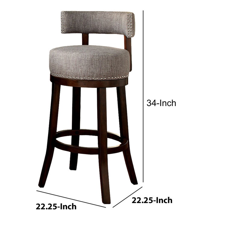 Swivel Barstool with Curved Open Low Back, Set of 2, Gray and Brown