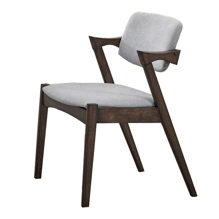 18 Inch Modern Wood Dining Chair, Set of 2, Angled Arms, Backrest, Gray-Benzara
