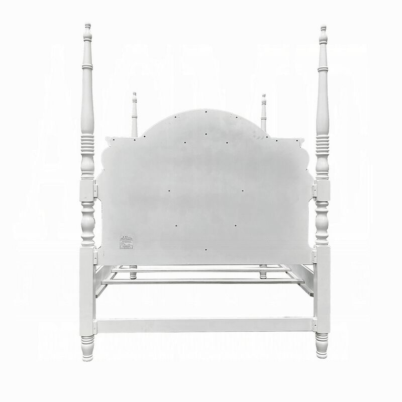 Auri Twin 4 Poster Princess Bed, Classic Arched Headboard, White Wood - Benzara