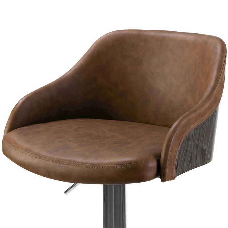 Glamour Home Amada Brown Upholstered Adjustable Height Bar Stool with Gray Plywood Back
