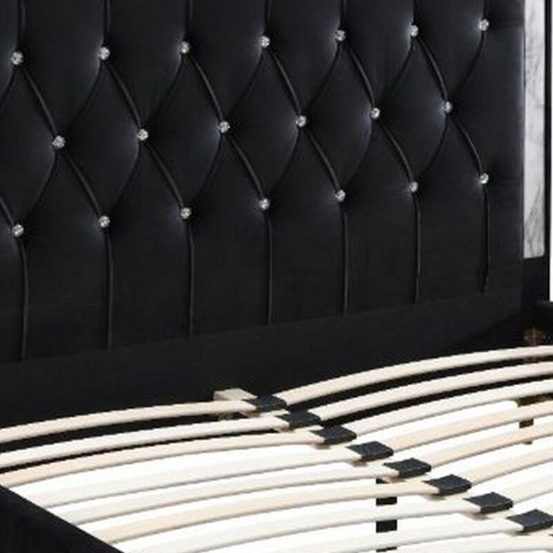 Eastern King Bed with Diamond Tufted Headboard , Black - Benzara