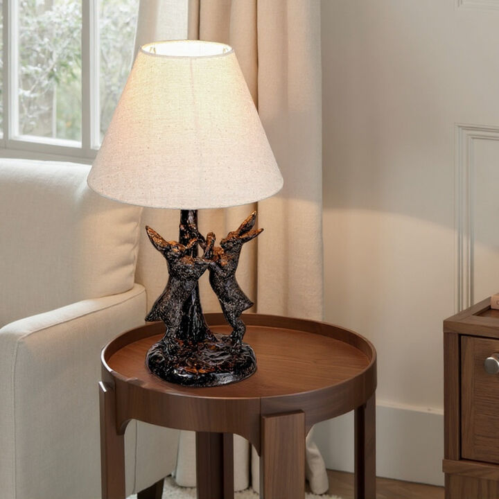 Bunny Rabbit Table Lamp with Linen Empire Shade, Brown and Natural