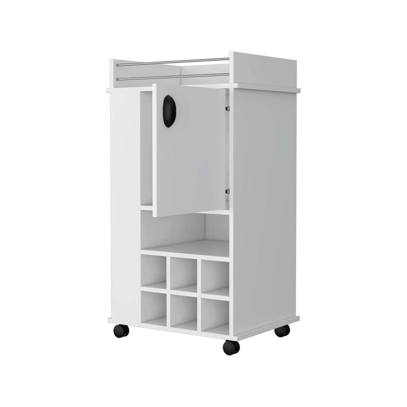 Allandale 1-Door Bar Cart with Wine Rack and Casters White