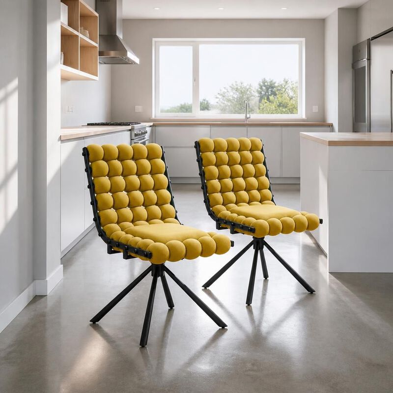 GOODSILO Set of Two Modern Tufted Puffy Bubble Velvet Dining Accent Swivel Chairs with Metal Legs for Dining Room and Kitchen image number 2