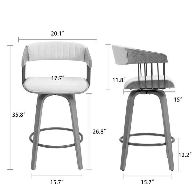 Glamour Home Berke Beige Upholstered Fabric Counter Stool with Natural Wood Legs