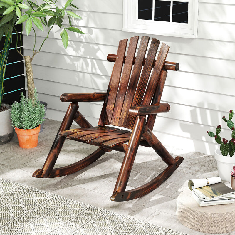 Comfortable Adirondack Rocker &ndash; Solid Wood Chair for Porch, Patio & Lawn