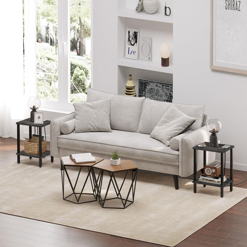 TUTOTAK End Table, Side Table, Nightstand, 2-Tier Storage Shelf, Sofa Table for Small Space, Living Room, Bed Room, Charcoal Gre