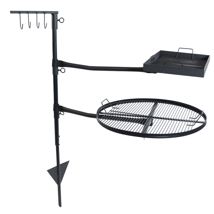 Sunnydaze Steel Fire Pit Cooking Grill Swivel Set with Stand/Ground Stake