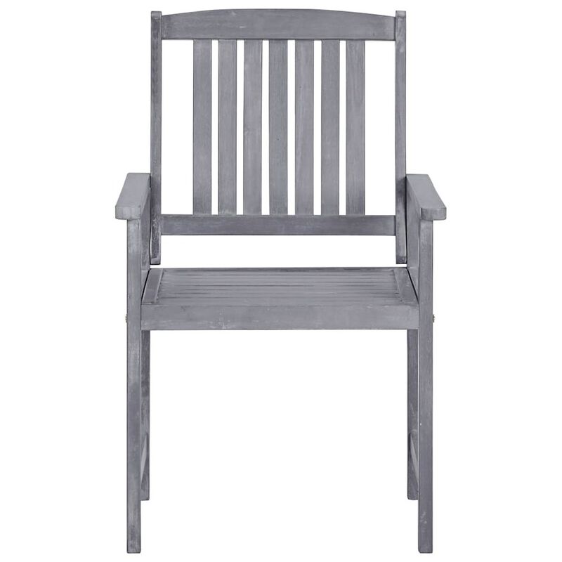 Garden Chair Set of 4 Grey Solid Acacia wood Standard Durable
