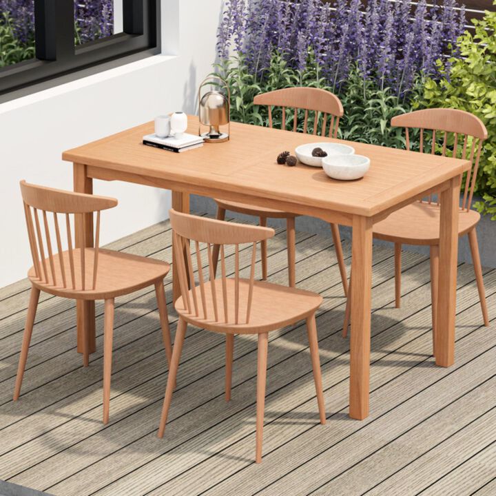 Hivvago 49 Inch Rectangle Patio Teak Wood Dining Table with Slatted Tabletop Up to 6