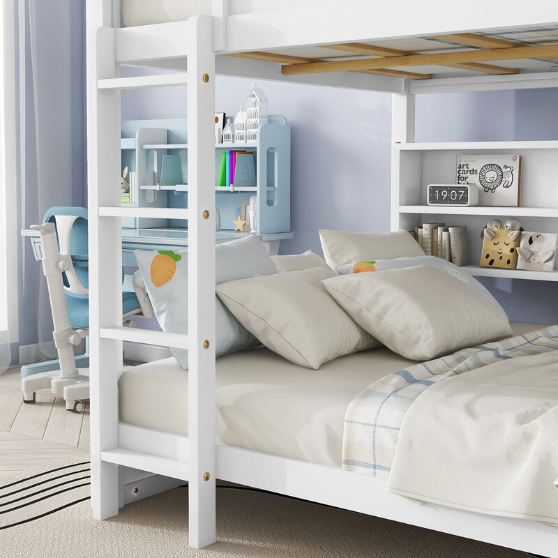 Whisen Queen Over Queen Bunk Bed with Built-in Storage Cabinets image number 4