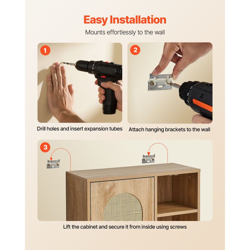 Wall Mounted Bathroom Cabinet with Door, Adjustable Shelves and Storage Organizer-Brown image number 4