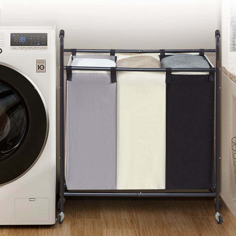 3-Compartment Laundry Organizer with Wheels, Ideal for Bedroom or Laundry Room