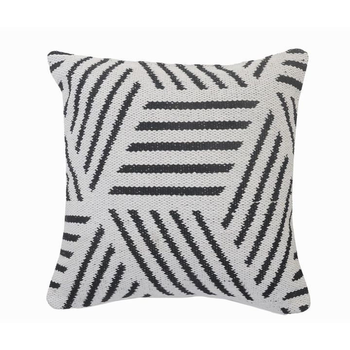 20" White with Black Geometric Stripe Square Throw Pillow
