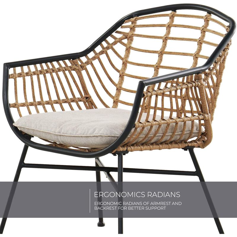 Mondawe Bohemian Rattan Patio Set w/ Rust-Proof Steel Frame & Detachable Cushions Sofa Set