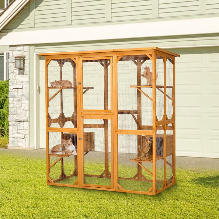 Mondawe Large Deluxe Outdoor Catio,With Leakproof Roof,6 Shelves & Walk-In Access For Multi-Cat Play
