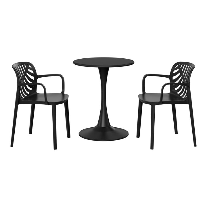 WestinTrends 3-Piece Outdoor Indoor Metal Patio Dining Table Set With Stackable Patio Chairs