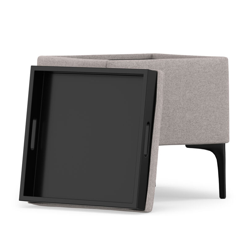 Natasha 18 inch Wide Mid Century Square Mid&nbsp;Century Storage Ottoman with Tray in Cloud Grey Polyester Linen, Assembled image number 3