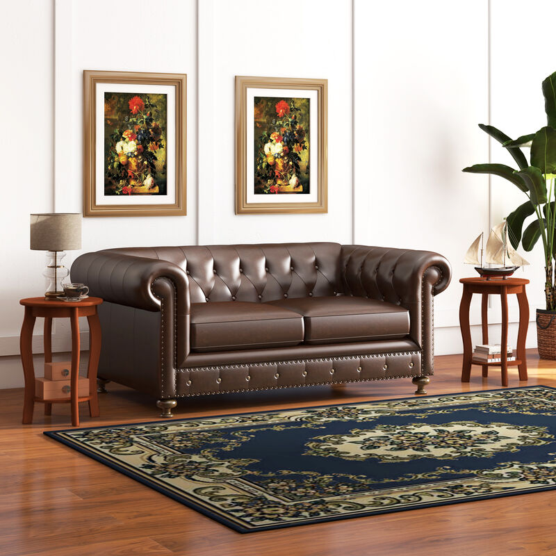 Set of 2 Round End Tables with 2-Tier Storage Shelf for Living Room or Bedroom