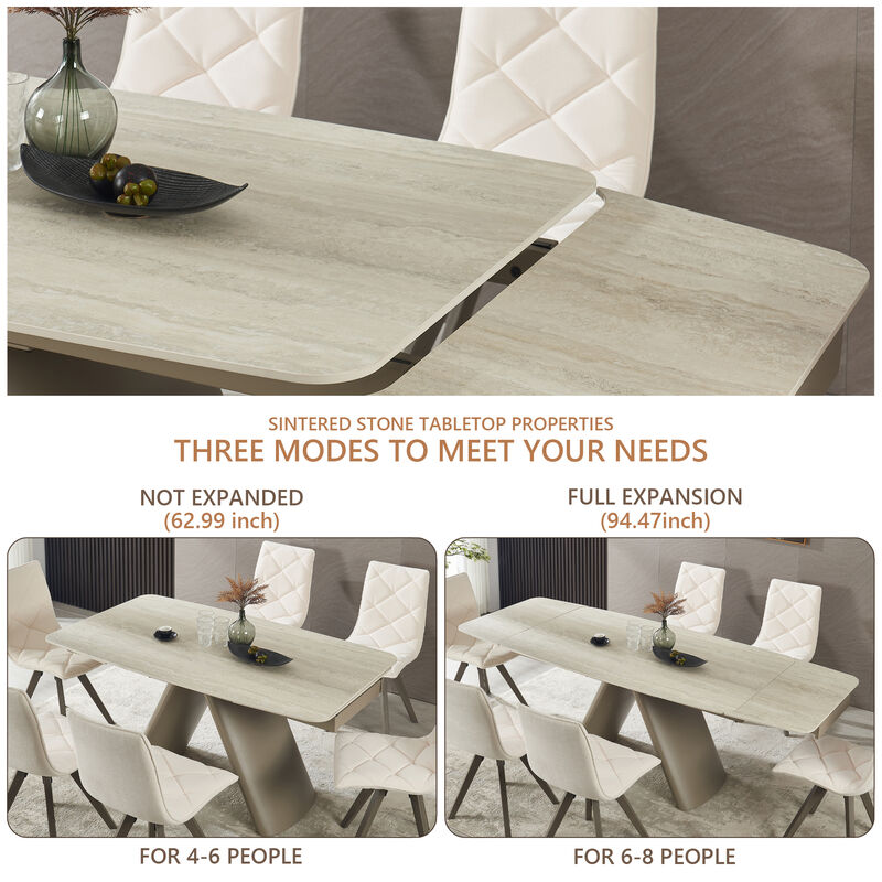 Retractable Imitation Sintered Stone Table,Heat Resistant Scratch proof Heavy Duty Carbon Steel Base for Home,Kitchen,Living Room image number 5