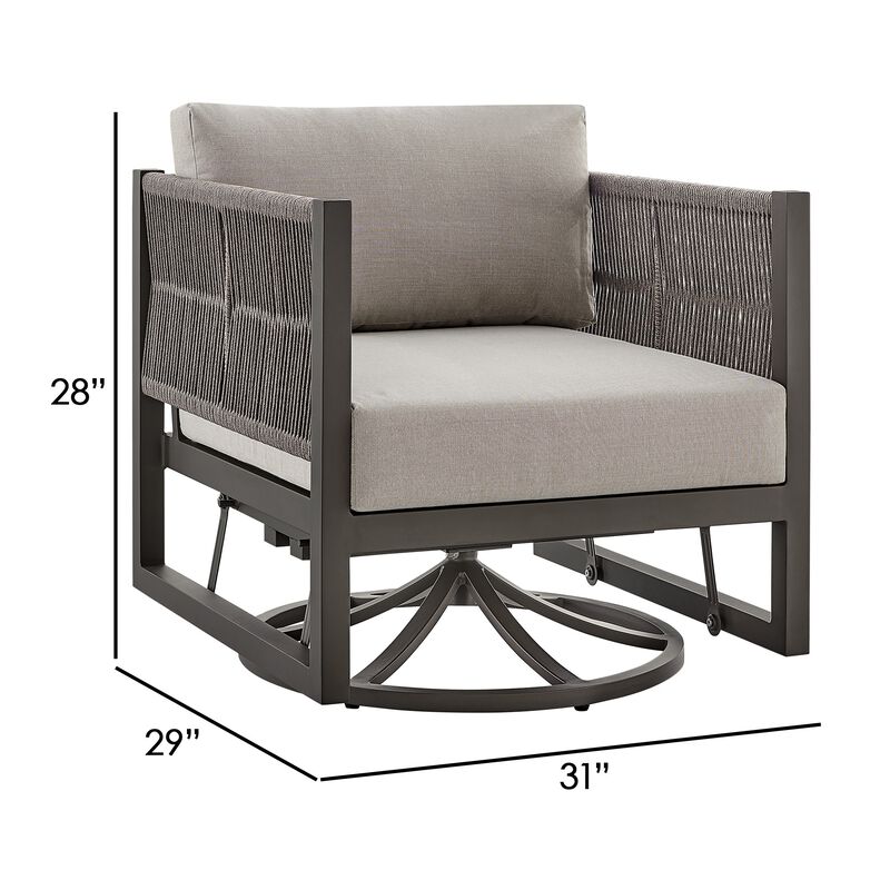 Remy 31 Inch Patio Swivel Lounge Chair, Brown Aluminum Frame and Cushions-Benzara image number 5