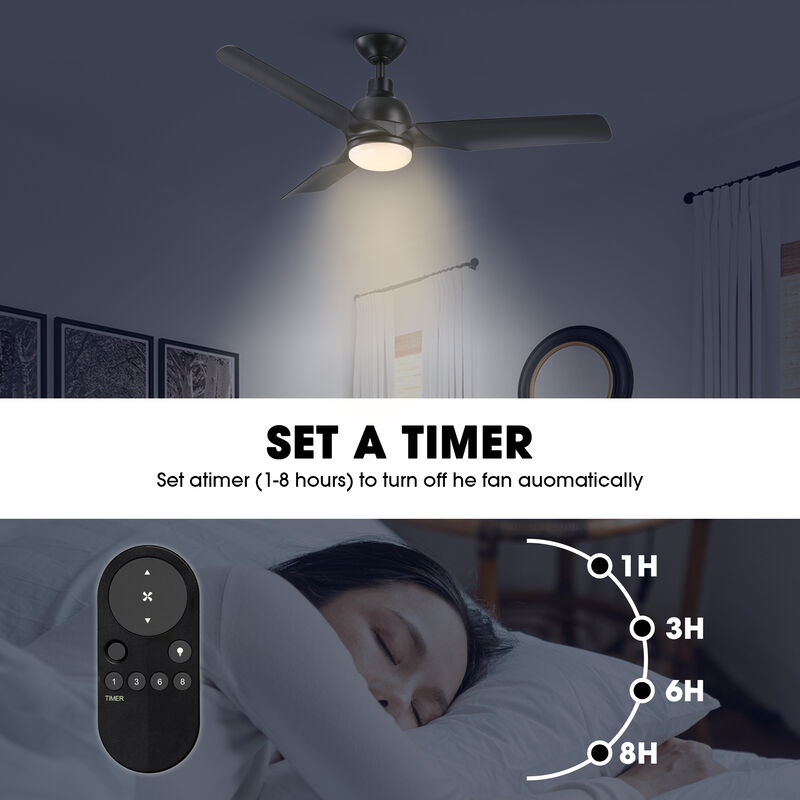 52 in. Black Reversible 6-Speed Ceiling Fan with Light and Remote