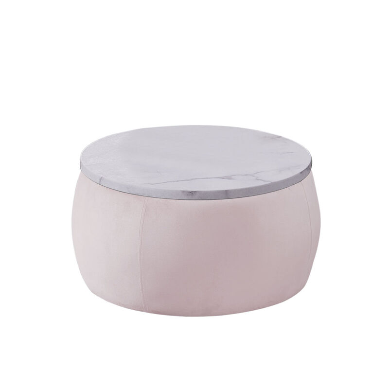 End Table with Storage, Round Accent Side Table with Removable Top for Living Room, Bedroom,Pink