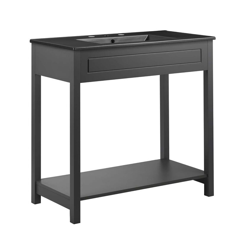 Modway Altura 36" MDF Ceramic and Particleboard Bathroom Vanity in Gray/Black image number 0