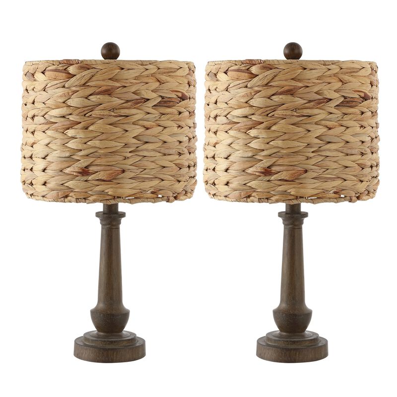 Leona Rustic Farmhouse Handwoven Rattan/Resin LED Table Lamp
