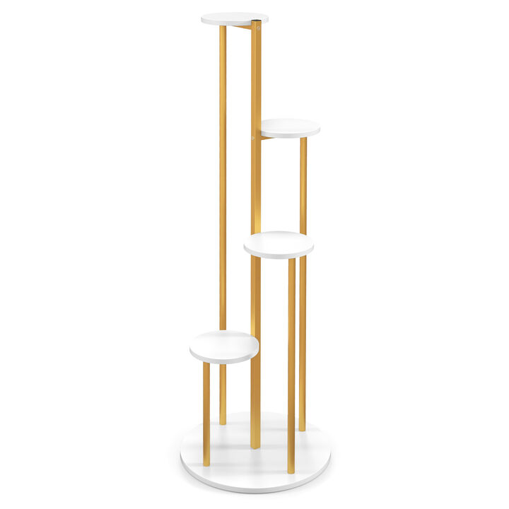 Indoor Metal Plant Stand Corner Plant Shelf for Potted Plant with Golden Metal Frame-White