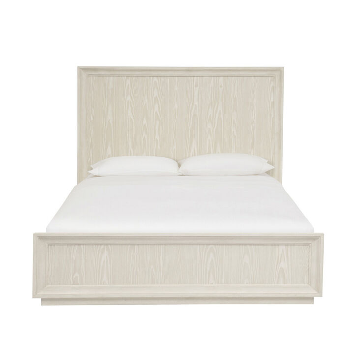 Maxi Queen Size Platform Bed, High Headboard, Wire Brushed Wood, Beige - Benzara