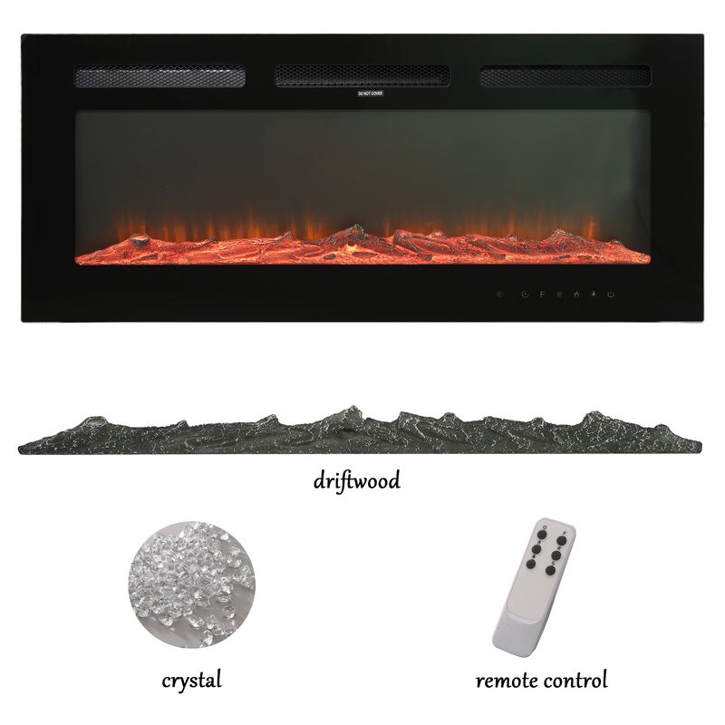 Black 36 in. Wall-Mounted Electric Fireplace with Logs & Crystals, Remote 1500/750W