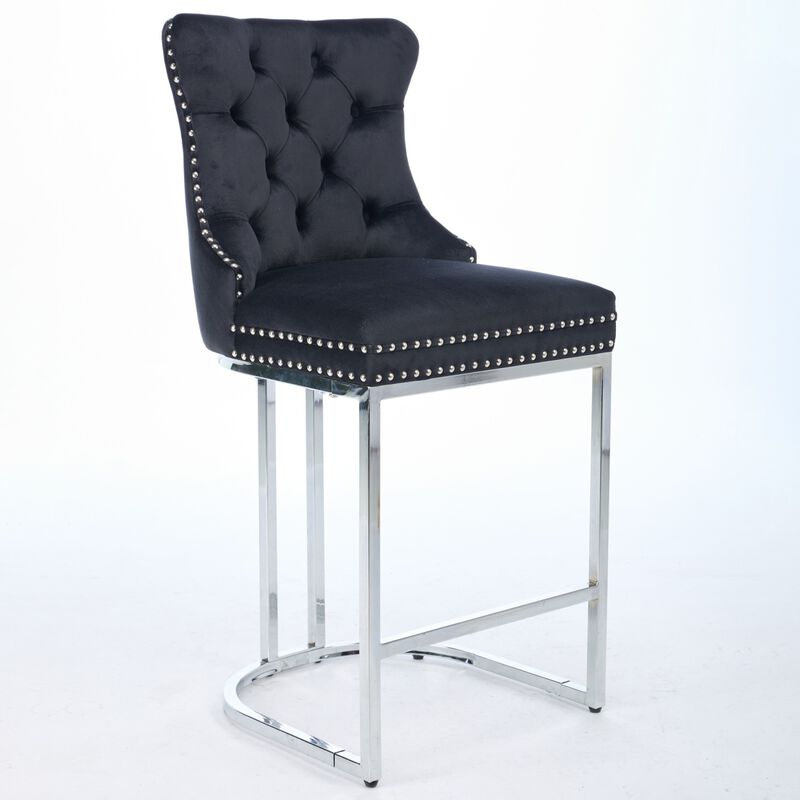 Streamdale Modern Velvet Counter Height Barstools (Black, Set of 2)