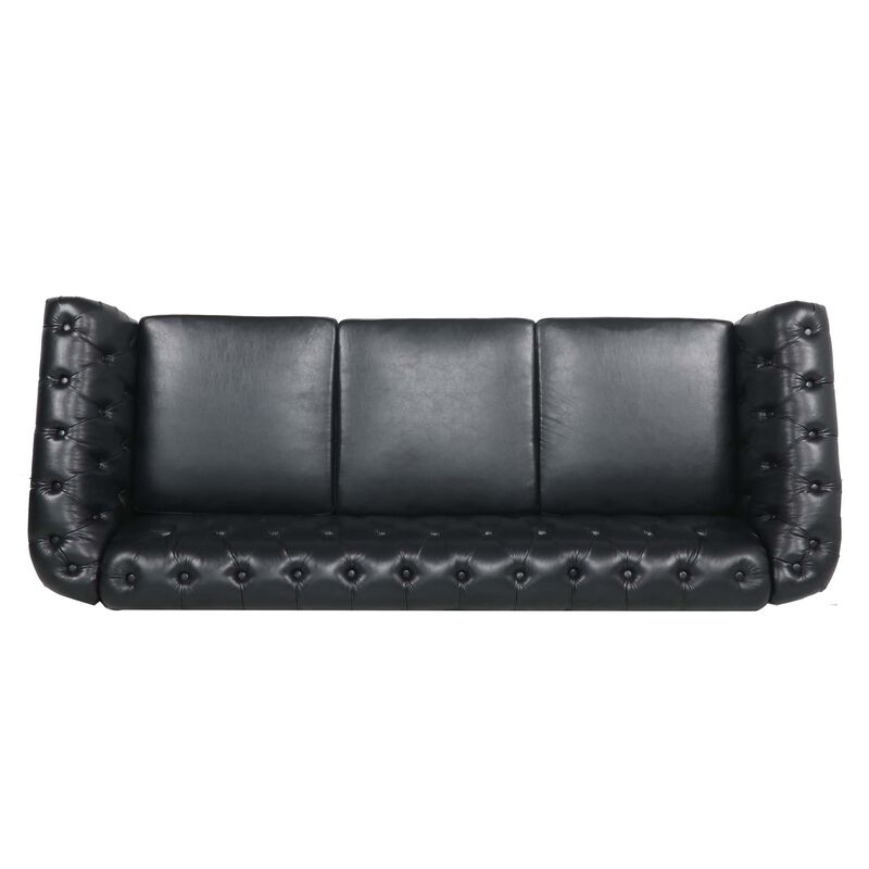 PU Rolled Arm Chesterfield Three Seater Sofa